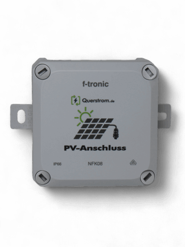 PV-Anschlussdose mit Wieland Einbaubuchse im wetterfesten Gehäuse von f-tronic, Modell NFK08gr, für den Einsatz in Plug-and-Play-Solaranlagen.
