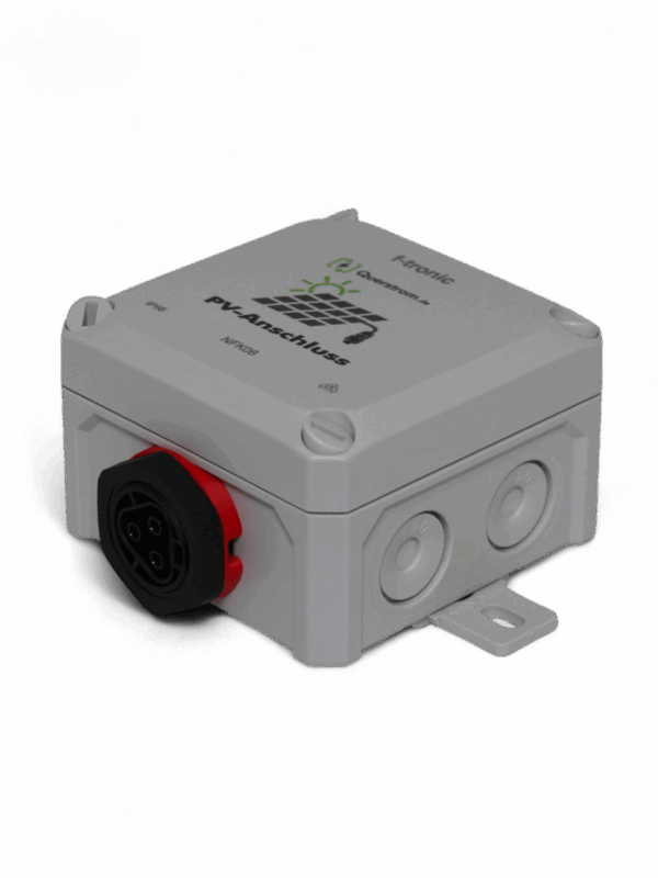 PV-Anschlussdose mit Wieland Einbaubuchse im wetterfesten Gehäuse von f-tronic, Modell NFK08gr, für den Einsatz in Plug-and-Play-Solaranlagen.